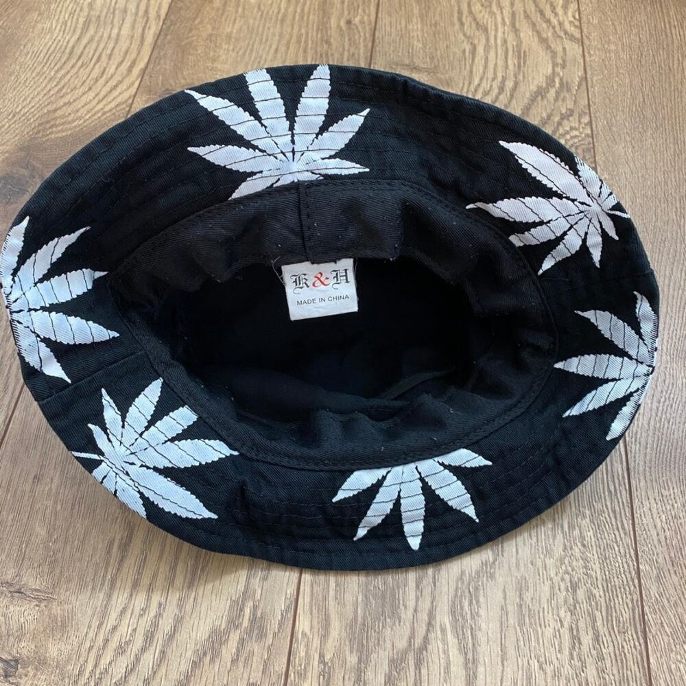 PacSun HUF Bucket Hat – Black White Marijuana Leaf Print Streetwear OS - Picture 3 of 4
